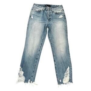 3x1 NYC Distressed Straight Leg Jeans Light Wash Raw Hem Crop 26